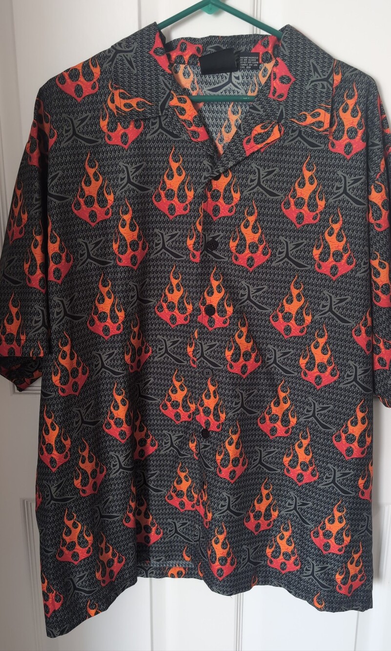 Men's Vintage Street Culture Polyester Flame Club Button Up Shirt
